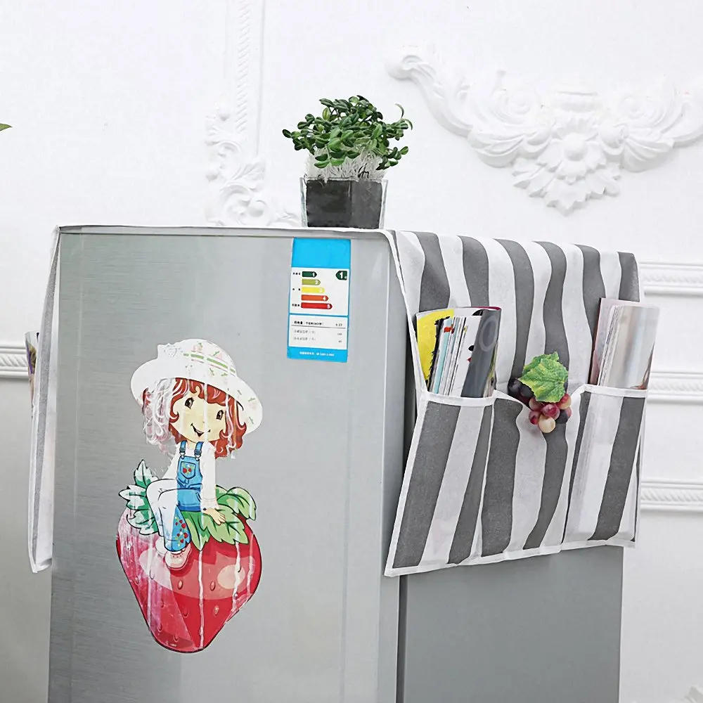 Крышка для холодильника с карманом двухсторонние подвесные сумки для хранения бытовой нетканой ткани серая крышка от пыли для микроволновой печи - Цвет: Stripe