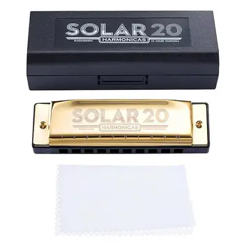 

10 Holes Gold Harmonica Diatonic Blues Harp Mouth Organ Key of Reed Musical Instrument Stainless Steel for Beginner