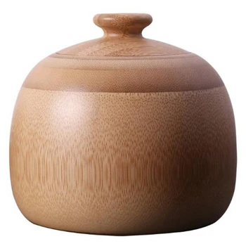 

400Ml Natural Bamboo Storage Jars Small Bottle Handmade Container Tea Cans for Spices Bulk Products Caddy Round with Lid Vintage