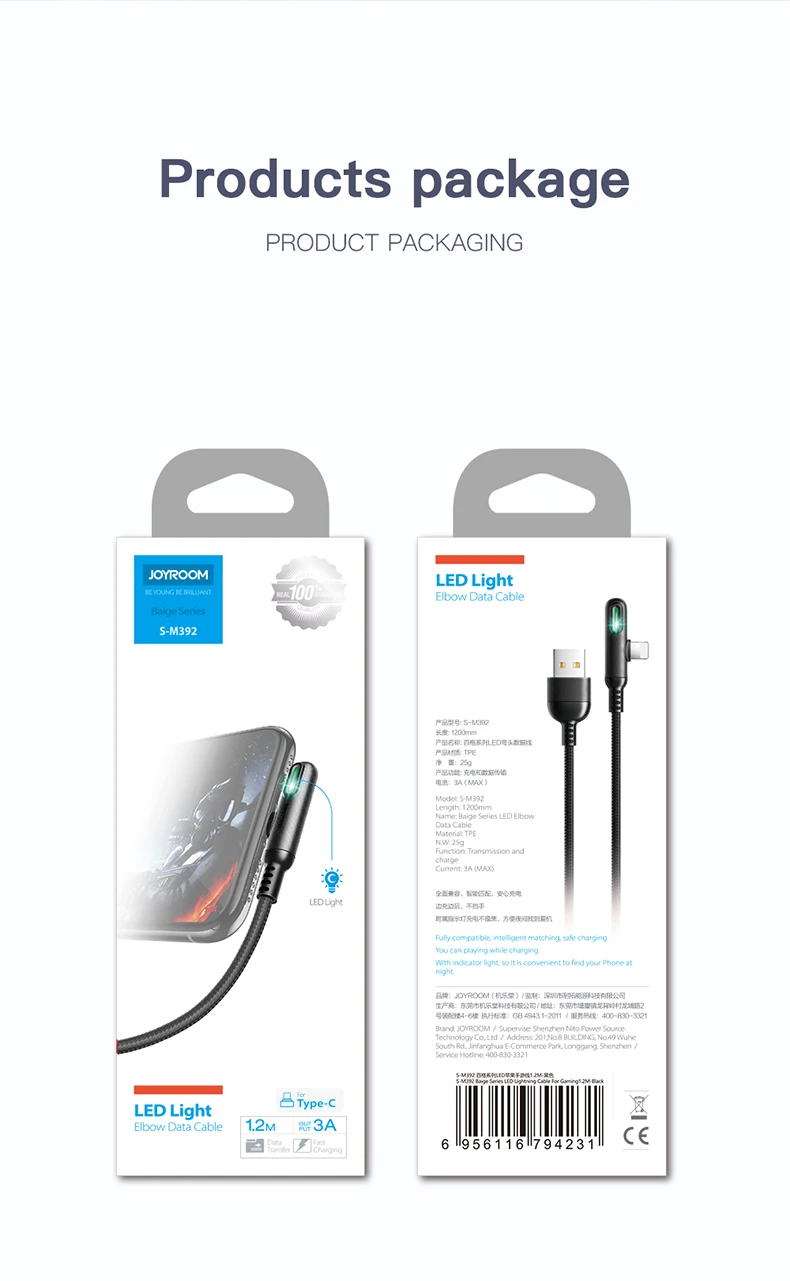 Joyroom Micro Usb type C USB 90 Dergee type C кабель светодиодный провод для быстрой зарядки для samsung Galaxy huawei Xiaomi зарядное устройство для передачи данных