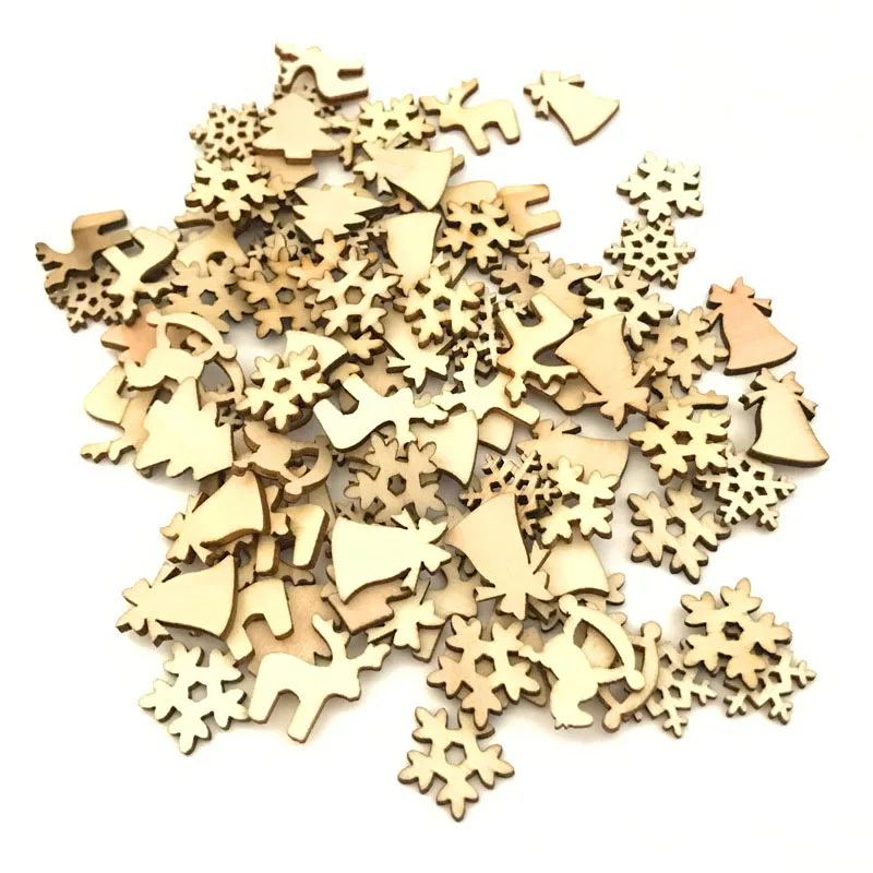 B-50pcs DIY деревянные фишки Рождественская елка/олень/снежинка смешанные формы ремесла Скрапбукинг Декор принадлежности ручной работы Кнопка чип