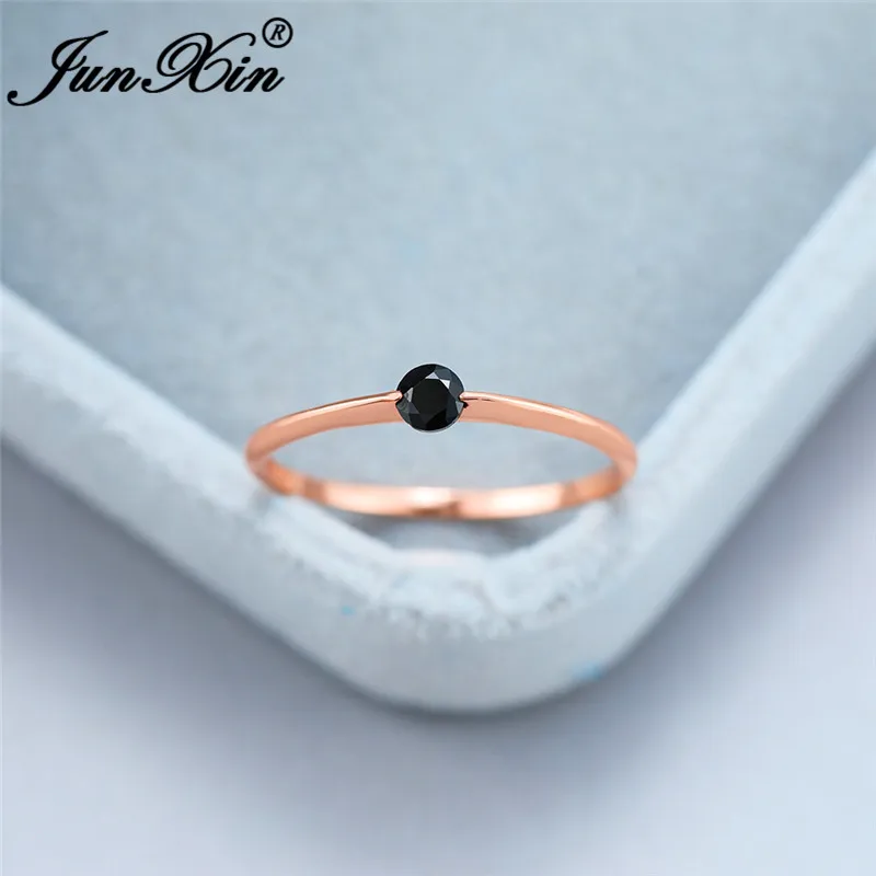 Минималистическое тонкое кольцо с камнем, синий, черный, красный кристалл, круглые обручальные кольца 925, серебряные розовые золотые обручальные кольца для женщин