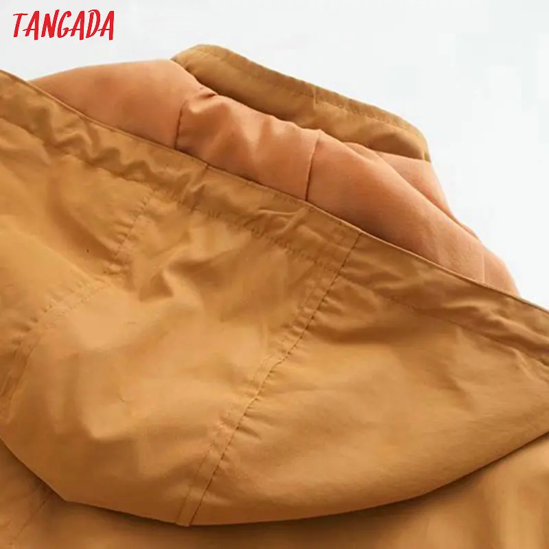Tangada модные женские туфли коричневый длинный плащ с капюшоном пальто негабаритных карман офисные женские элегантные рабочая одежда ветровка 4M128