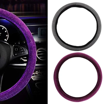 

Leather Steering Wheel Cover with Crystal Rhinestones for Girls,Lady Universal Fit 38cm