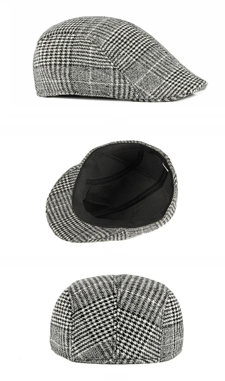 Fibonacci New Autumn Winter Beret Hats Retro Middle Age Old Age Plaid Men Newsboy Cap