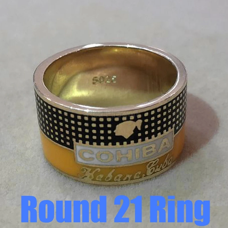 round 21 ring COHIBA элегантное сигарное кольцо позолоченное 925 пробы Серебряное кольцо креативные ювелирные изделия - Цвет: round 21 ring