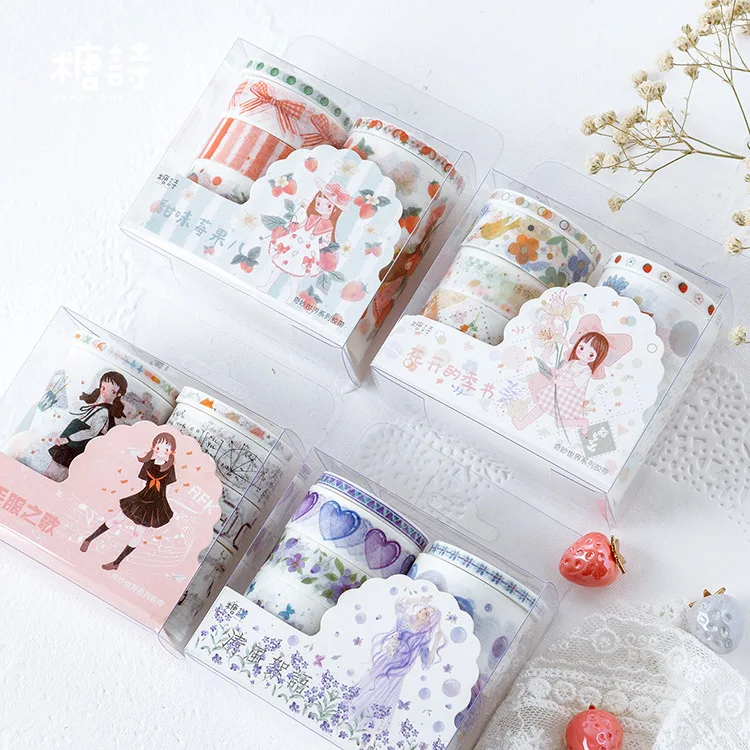 

6pcs/set Kawaii Cute Girl Masking Washi Tape Set Japanese Washi Tape DIY Diary Planner Stickers Decorative Stationery Tapes D20