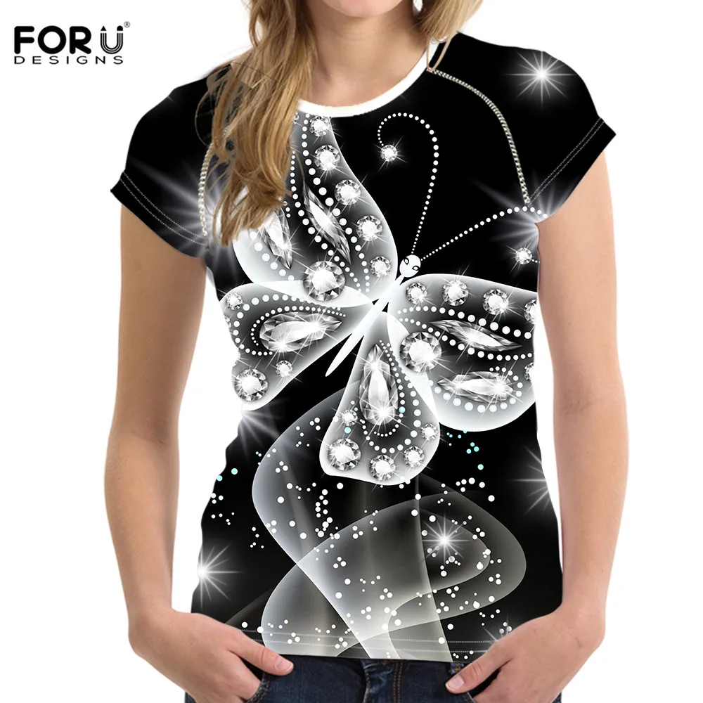 FORUDESIGNS/футболка с 3D принтом бабочки женская летняя Новинка футболки для девочек модная классная Женская симпатичная футболка с коротким рукавом топы - Цвет: HME718BV