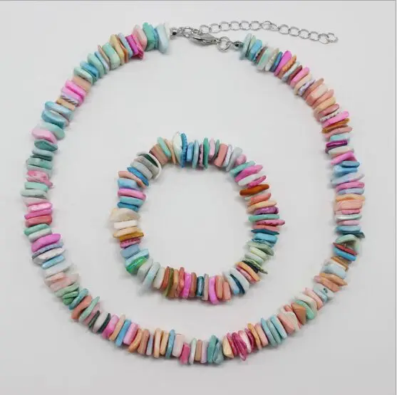 1set Seashells Collar Choker Necklace Women Natural Shells Bohemian Jewelry Choker Simple Bracelet for Woman Girls 8769-8774 - Окраска металла: Имитация родиевого покрытия