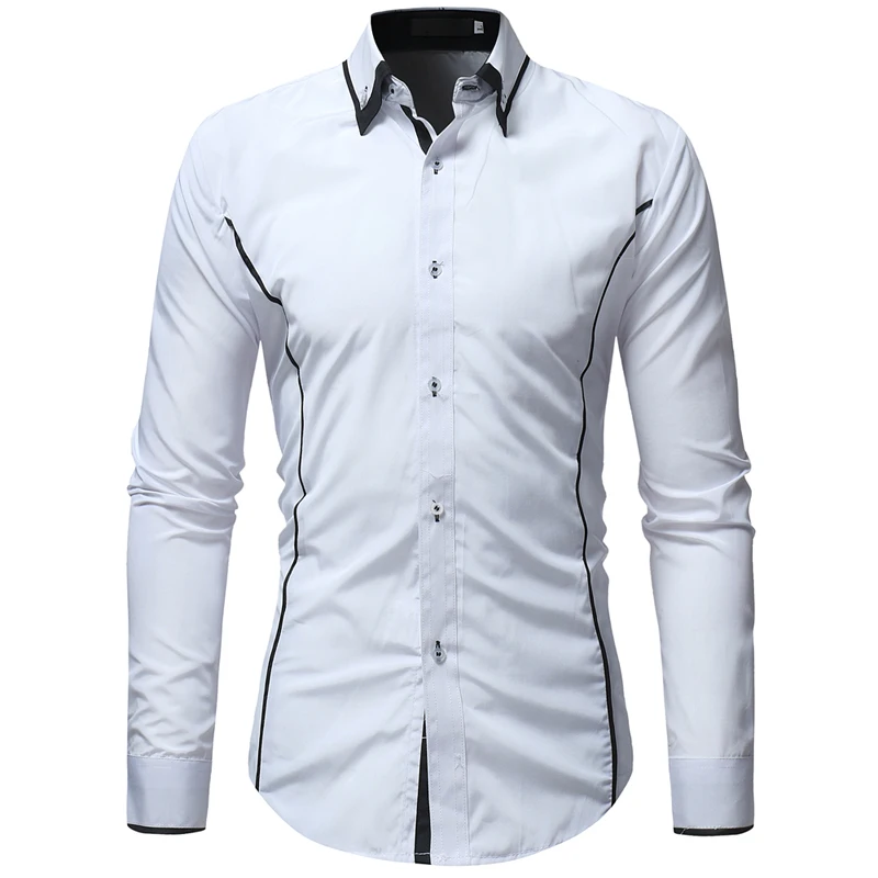 Бренд Camisa Masculina рубашка с длинными рукавами для мужчин корейский Тонкий двойной воротник дизайн сплошной Повседневное платье рубашки плюс размер черный