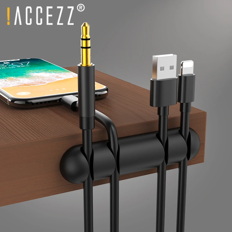 ! ACCEZZ силиконовый USB кабель Органайзер провода намотки рабочего стола аккуратный