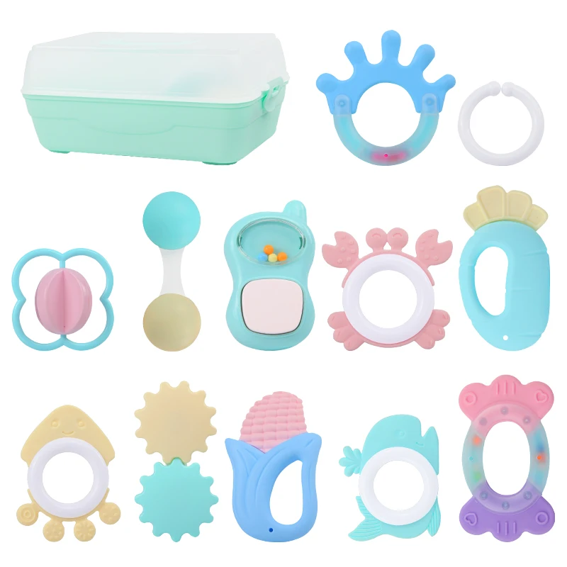 8pcs/set Plastic Rattles Teether Set Developmental Baby Toys for Newborns 