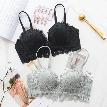 

Wasteheart Women Fashion Gray Lace Bow Bra Sets Straps Bralette Cotton Panties Push Up Underwear Sexy Lingerie Sets Cup A B