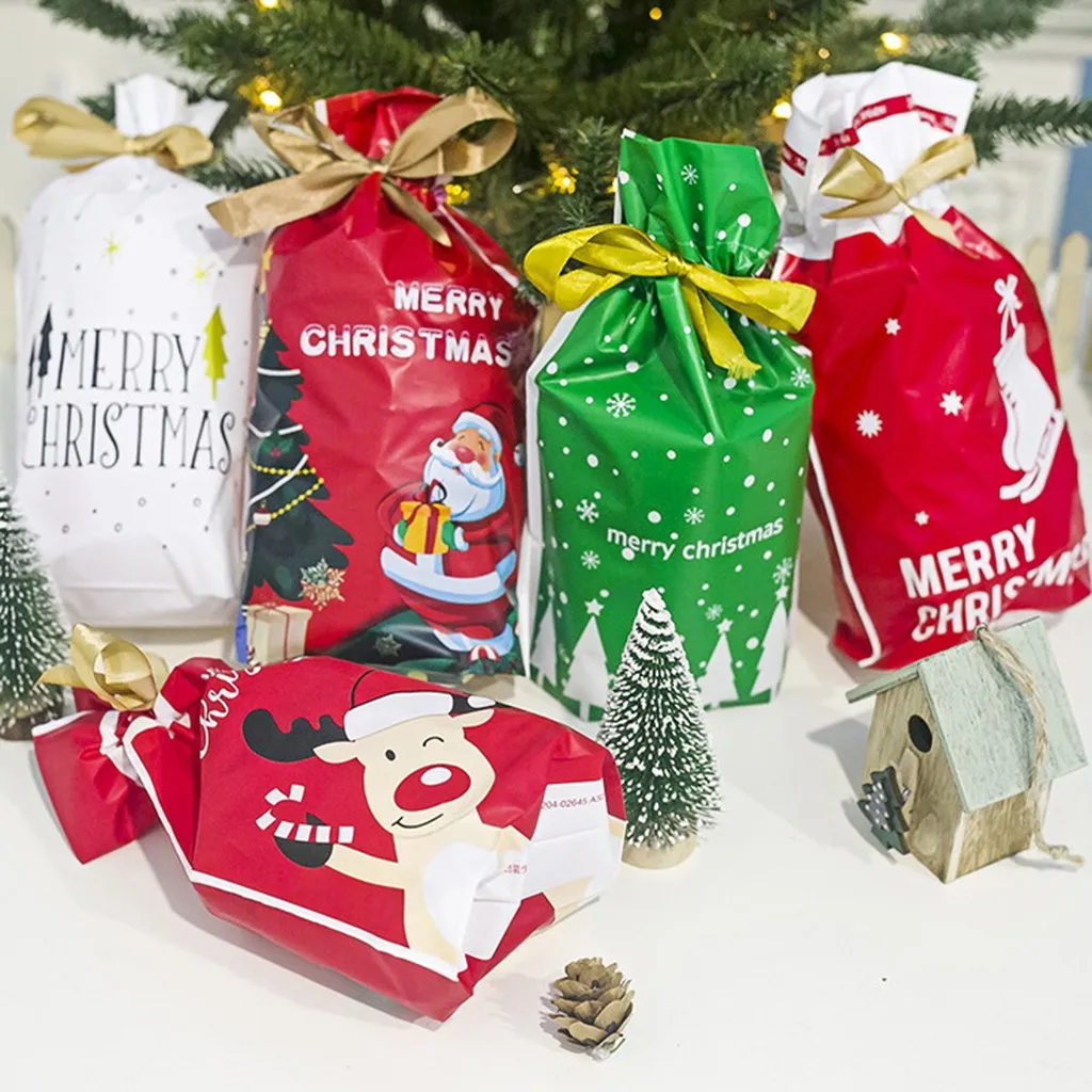 Рождество День рождения шнурок Конфеты выпечки печенья подарок сумки Обёрточная бумага Новогодние Гольфы рождественские украшения для дома