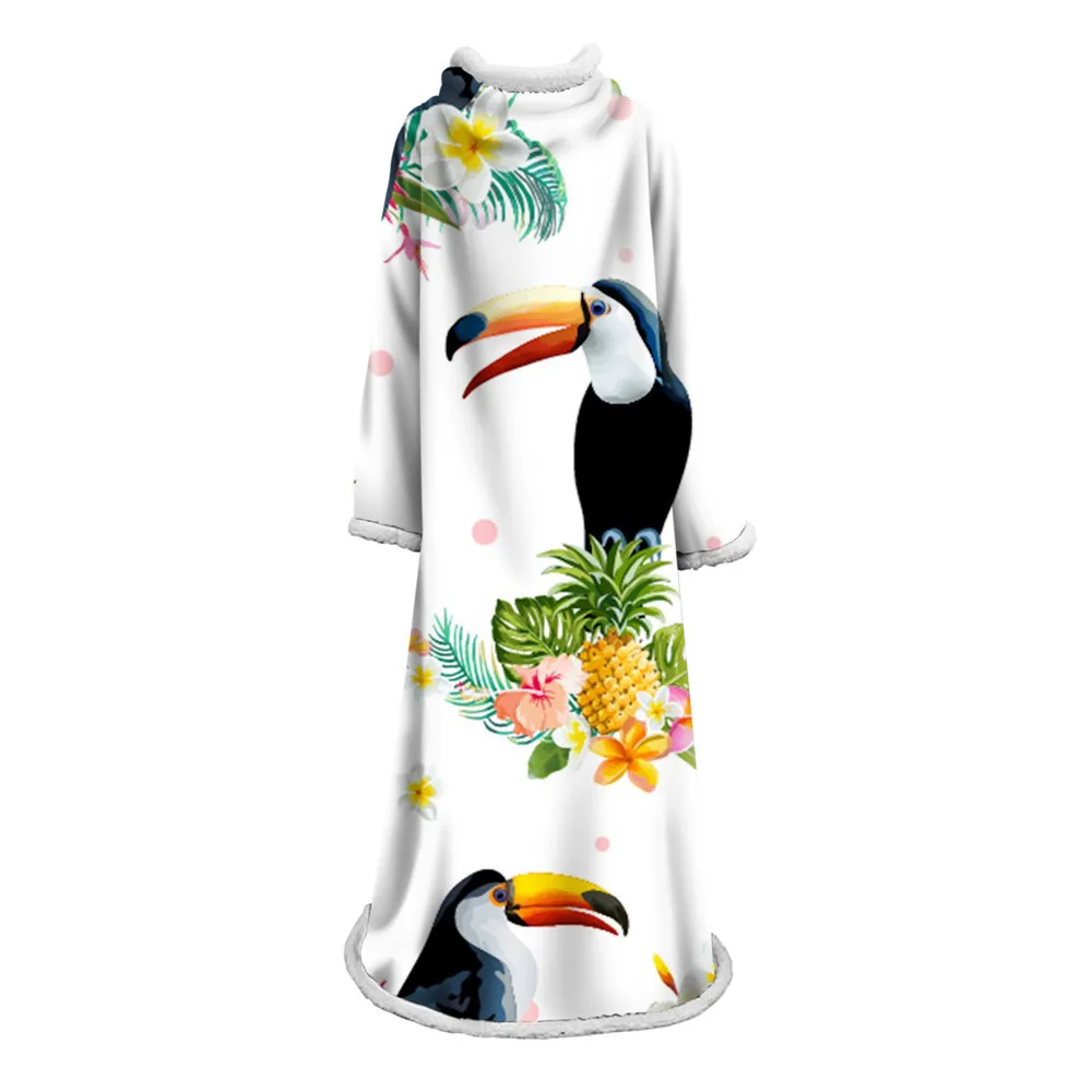 Sleeve Blankets Warmth Soft Plush Beautiful Pink Flamingo Beach Sea Sofa Throw a Blanket Thick Thin Cobertor Plaid With Sleeve - Цвет: 20