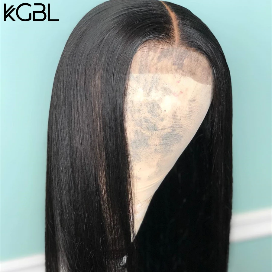 KGBL прямые 13*4 кружевные передние человеческие волосы парики средний коэффициент "-24" не Реми натуральный цвет бразильские волосы парики с детскими волосами