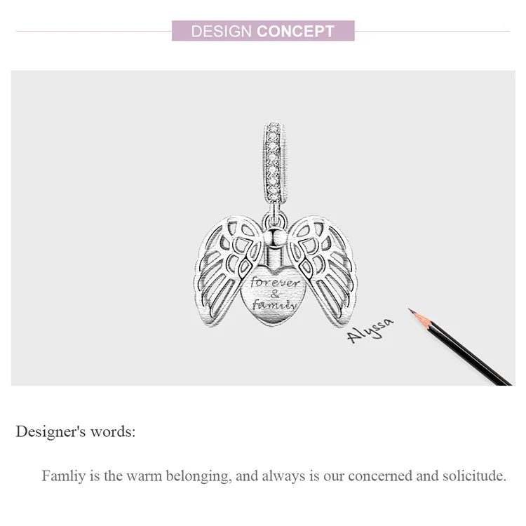 WOSTU Новое поступление настоящие 925 пробы серебряные амулеты семья навсегда с крыльями ангела Подвеска подходит браслет FIC1299