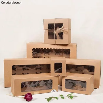 

20pcs White Kraft Paper Box with window 1/2/3/4/6/8/12 Hole Cupcake Box Insert Small/Large Cake Packing Box Muffin Cardboard Box