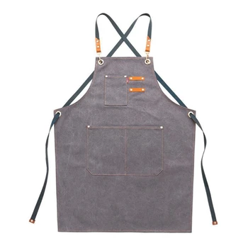 

Chef Apron Cotton Canvas Cross Back Adjustable Apron with Pockets for Women and