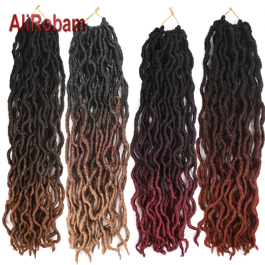 AliRobam без богини Faux Locs кроше волос черный коричневый бордовый Омбре плетение для