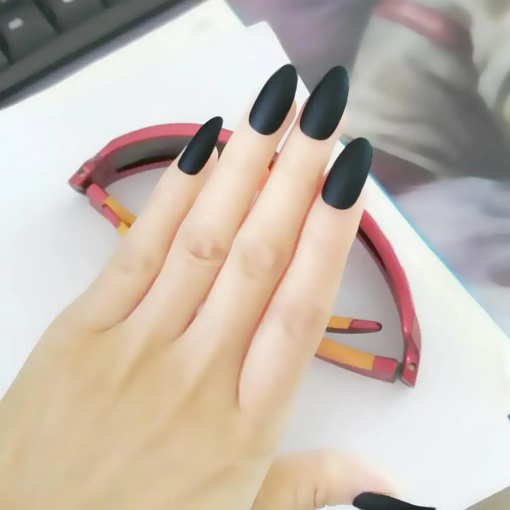 24Pcs Black False Nail Tips Fake Nail Tips Stiletto Nails Matte with Glossy Finish for DIY Nails Art at Home Salon