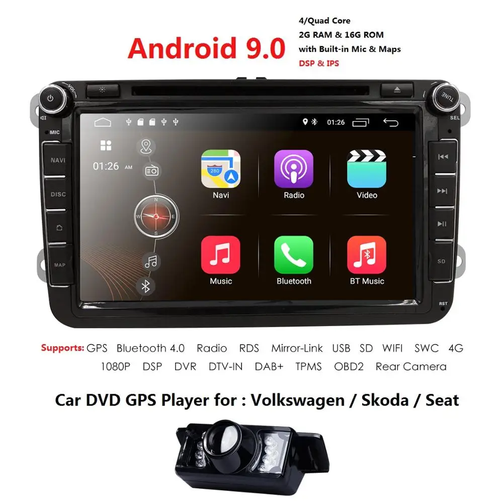 2G ram Android 9,0 автомобильный DVD для V W Volkswagen Skoda Golf 5 Golf 6 POLO PASSAT B7 T5 CC J ETTA TIGUAN Gps стерео SWC TPMS камера