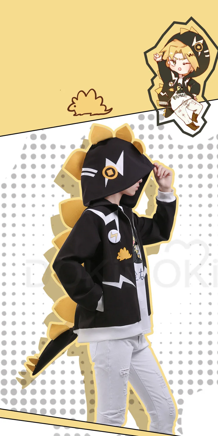DokiDoki, аниме, мой герой, научная школа, косплей, Boku, No Hero, Academy, Kaminari, Denki, костюм для косплея, динозавр, Doujin, костюм для мужчин