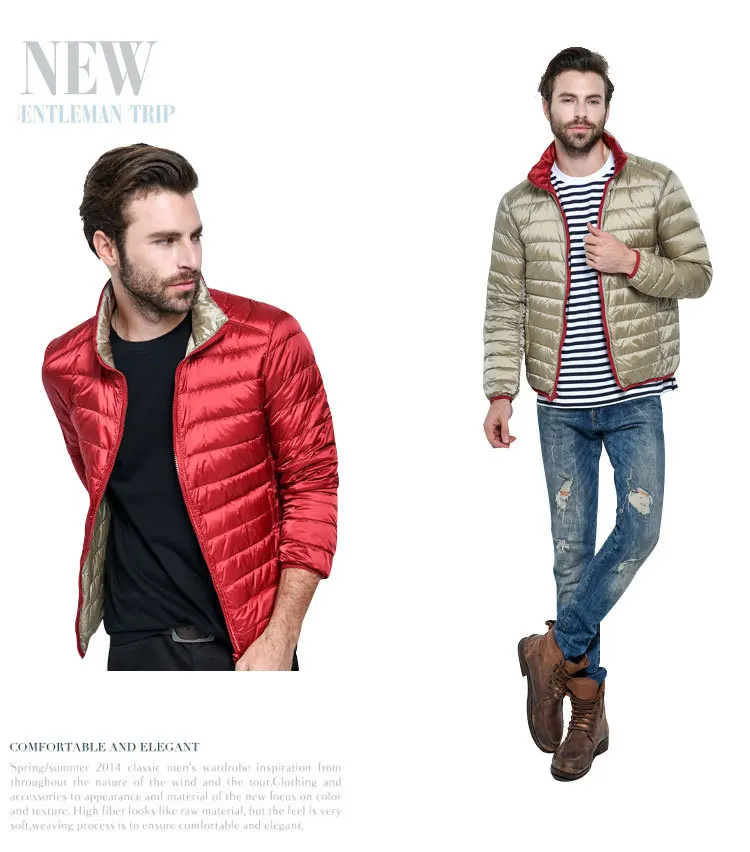 red and camel Двусторонняя одежда, 88% пуховик, зимняя куртка на белом утином пуху, мужской тонкий ультра-светильник, зимний пуховик с длинным рукавом размера плюс 4XL - Цвет: red and camel