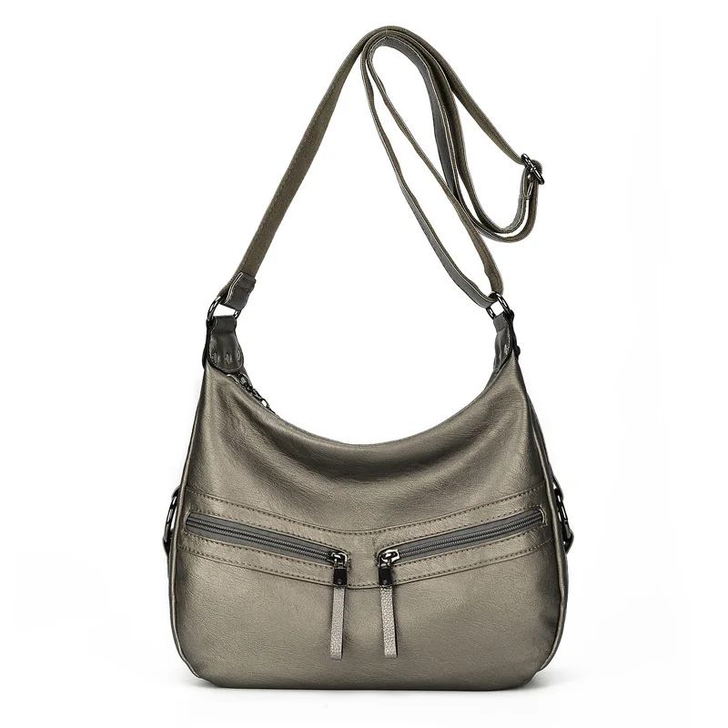 LONOOLISA, Двойная кожаная сумка на молнии, сумки через плечо для женщин,, роскошные сумки, женские сумки, дизайнерские сумки - Цвет: Bronze