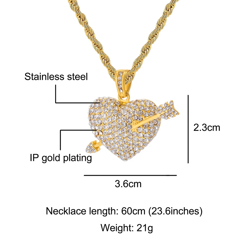 US7 стрелы ожерелье в виде сердца и кулон проложили со стразами Bling Iced Out Подвеска из нержавеющей стали цепь для мужчин хип хоп ювелирные изделия