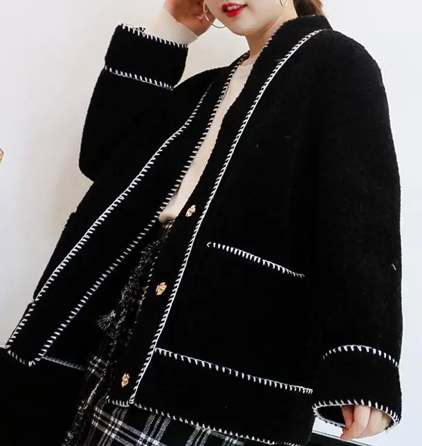 Зимнее меховое пальто для женщин, теплое шерстяное пальто из овечьей шерсти в Корейском стиле, элегантное свободное повседневное пальто розового, черного, белого цвета и цвета хаки, верхняя одежда - Цвет: see picture