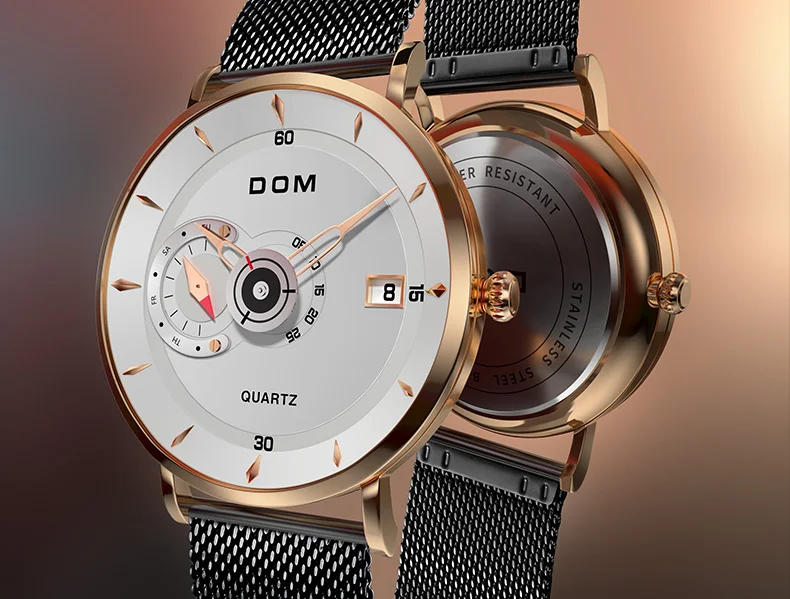 DOM Brand Luxury Silver Male Watch Quartz Creative Wrist Watch Men Auto Waterproof Mens Watches Sport Wristwatch M-1299D-7M