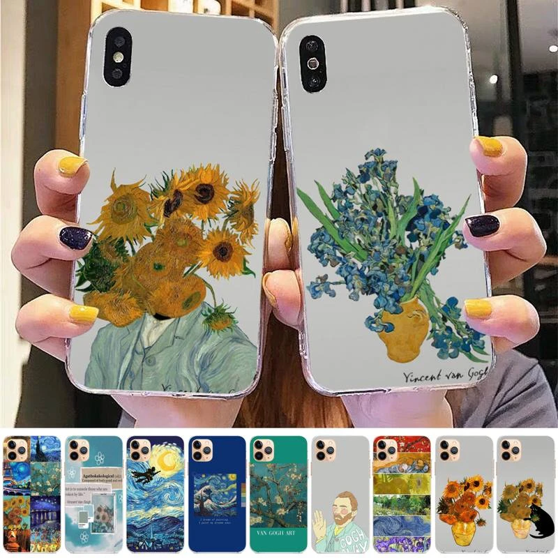 Art Aesthetic Vincent Van Gogh Starry Night Flower Phone Case For Iphone 13 8 7 6 6s Plus X 5s Se Xr 11 12 Pro Xs Max Phone Case Covers Aliexpress