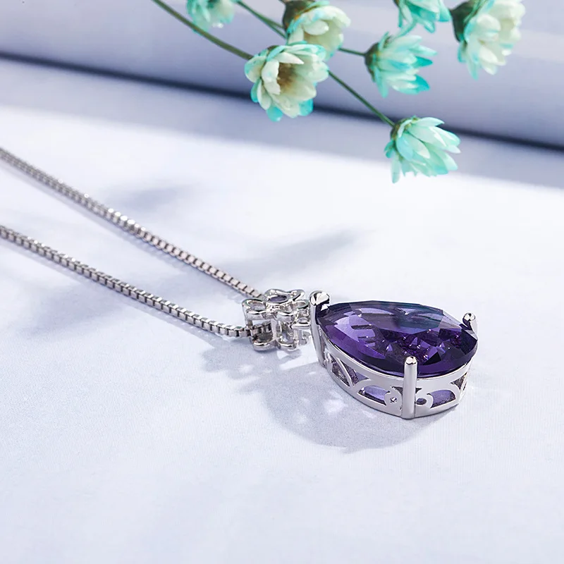 Sterling Silver 925 2 Carats natural amethyst Pendant Women Natural purple Gemstone 45cm Necklace Jewelry Pendant party gifts pendant necklace silver necklace silver pendant
