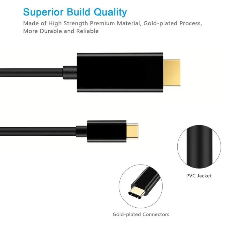 1,8 м USB C к hdmi-кабель, адаптер HD 1080P VGA HDMI Мужской конвертер Кабель