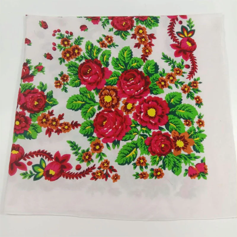 Russian National Women Square Scarf Big Size Cotton Flower Print Shawl Winter Scarves Ladies Retro Fringed Foulard Bandana