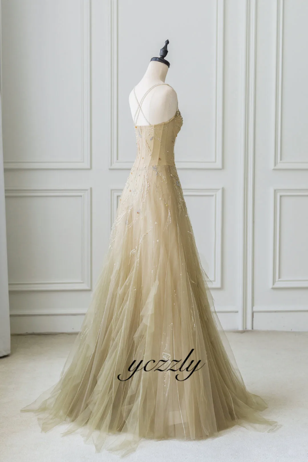 Robe De Soiree шелковое платье с короткими рукавами, шифоновое, на тонких бретелях Бисер обувь с украшением в виде кристаллов торжественное платье длинное, с блестками вечерние выпускные платья Y41