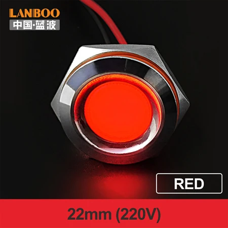 22mm-R(220V) LANBOO 16 мм 19 мм 22 мм металлический индикатор Водонепроницаемый IP65 Красный Зеленый Синий Желтый один светодиодный с 12 В 24 В 220 В - Цвет: 22mm-R(220V)