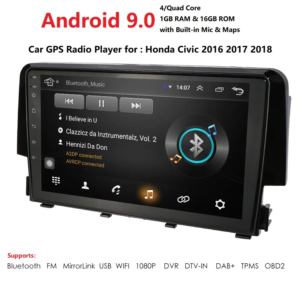 Discount Ossuret Car Multimedia Player Quad Core Radio For Honda Civic 2016 2017 2018 Android 9.0 USB BT PC SWC 4G WIFI Bluetooth SWC DAB 2