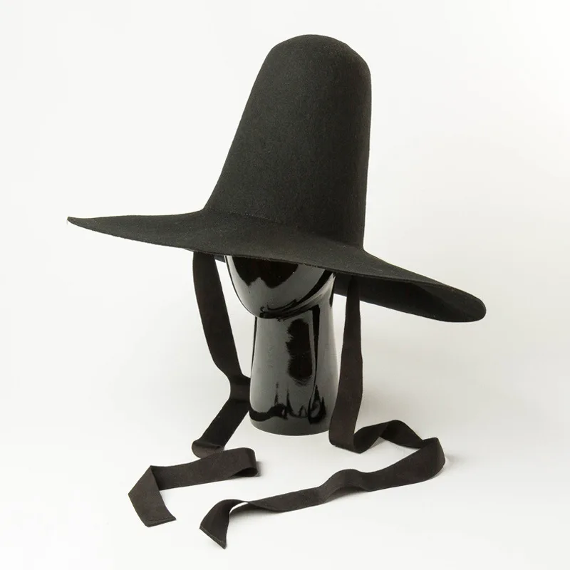 

202111-junxian fashion Designer style Model show Bright spot high top wool felt long ribbon fedoras cap women devise hat