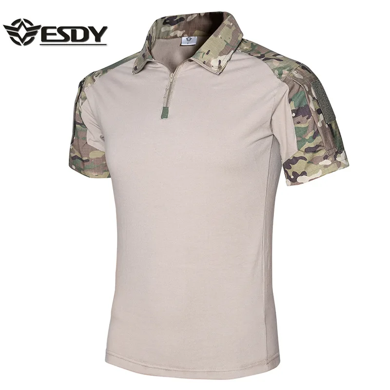 Günstig Männer Im Freien Taktische Militärische Camouflage T shirt Atmungsaktiv UNS Armee Kampf T shirt Schnell Trocknend Camo Jagd Camping Wandern Tees