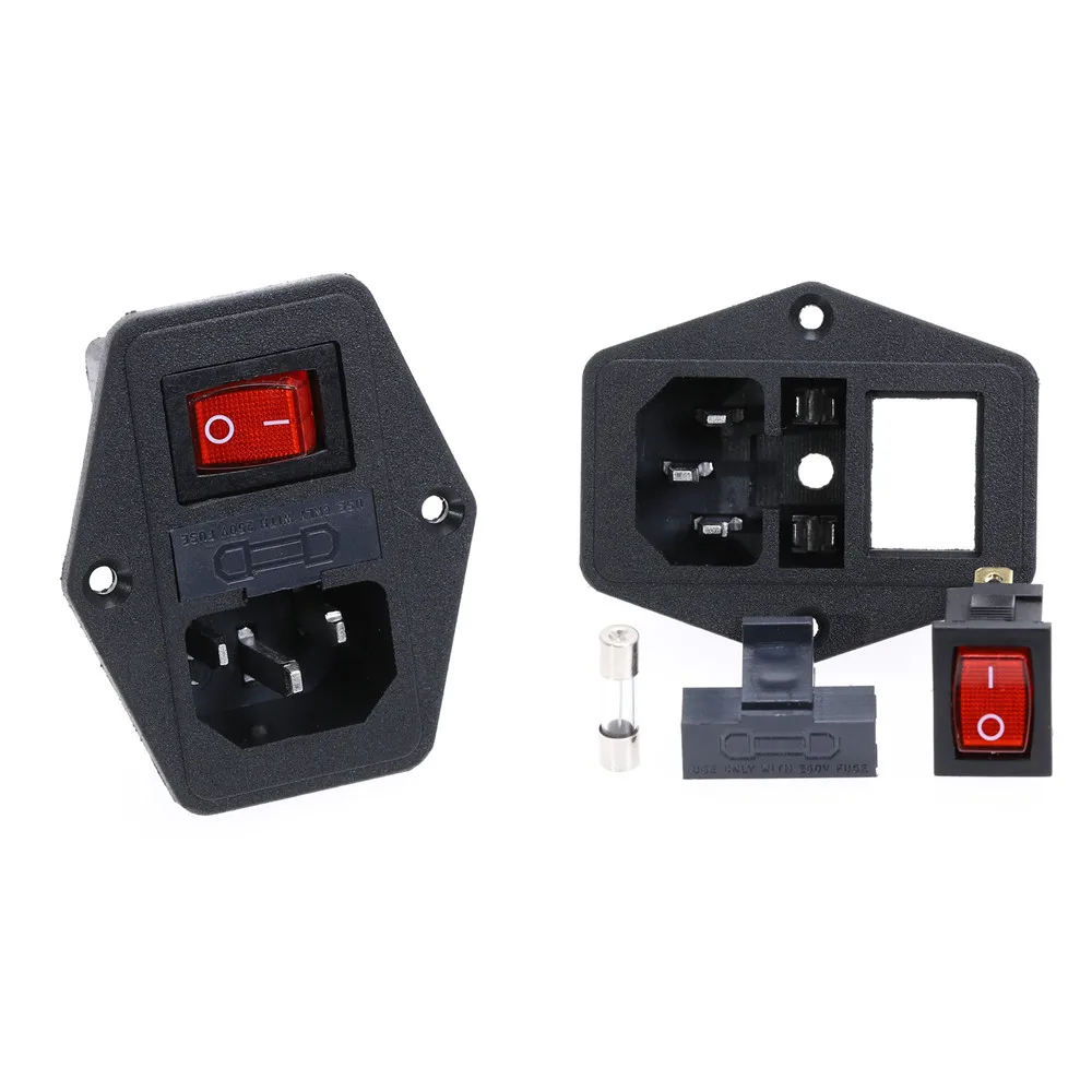 

Black Green Plastic Housing IEC320 C14 Power Socket 3 Pins w Fuse Holder