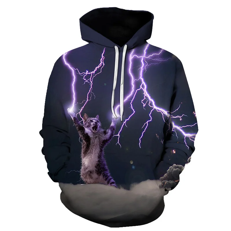 

Funny Cat Purple Lightning Hoodies Quality 3D Unisex Sweatshrit Hooded Tracksuit Male Pullover Casual Streetwear BIAOLUN Design