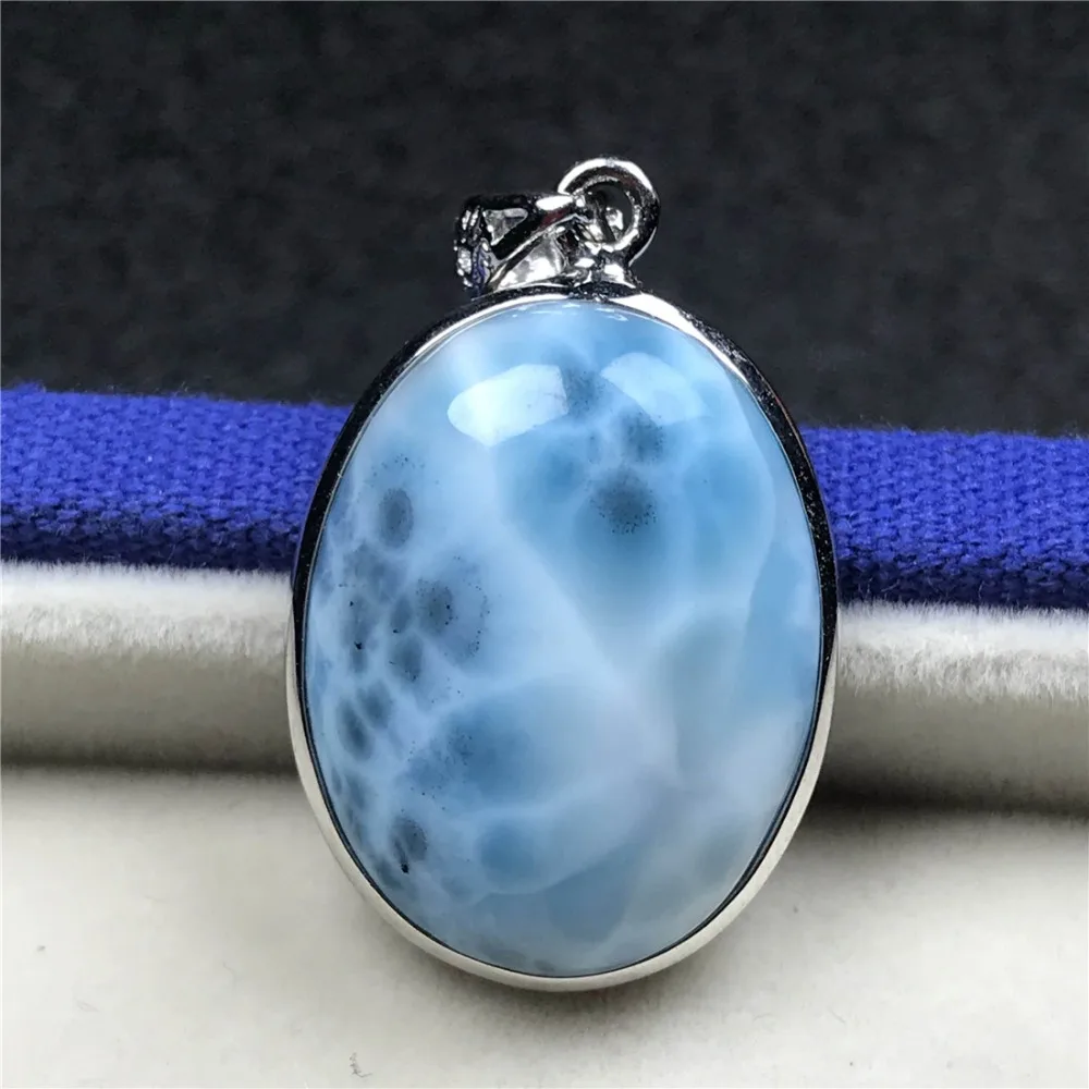 Натуральная синяя подвеска larimar для женщин 25x19x7 мм, бусины, серебро 925, кристалл, овальный камень, ожерелье, подвеска, ювелирное изделие AAAAA