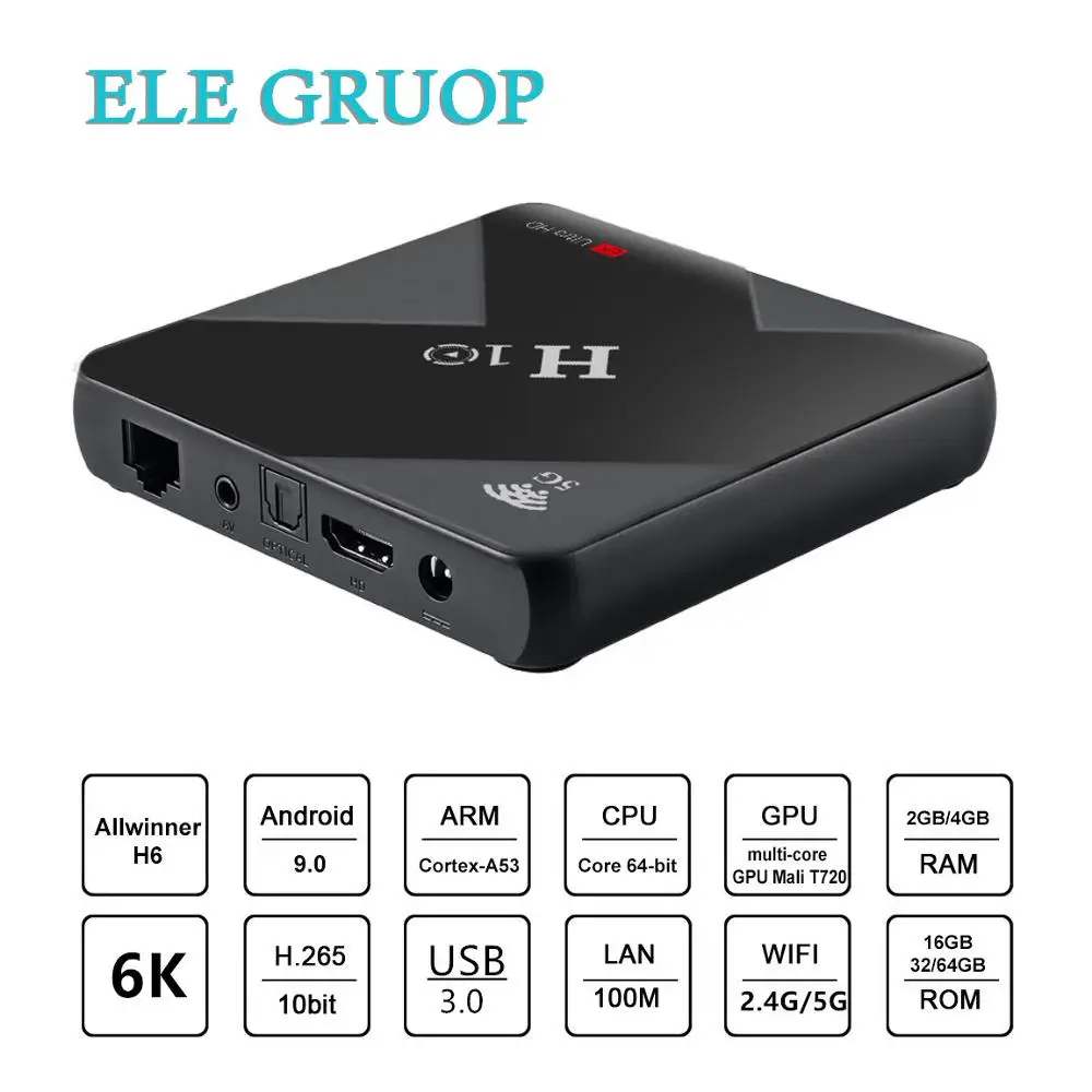 20 шт./лот DHL Android 9,0 Смарт ТВ приставка H10 приставка Allwinner H6 четырехъядерный WiFi H.265 HD медиаплеер 4GB32GB/4GB64GB