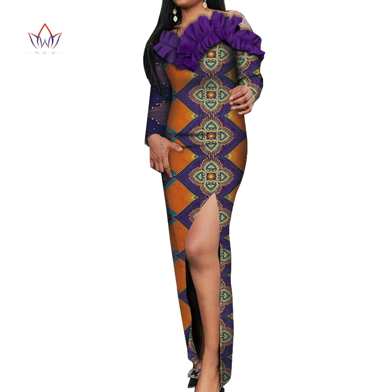 Африканская Дашики платья для женщин Красочные повседневные Свадебные африканские платья для женщин длиной до щиколотки с длинными рукавами африканские WY5465