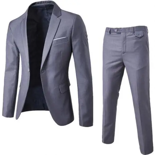 Light Gray Новые мужские деловые однокнопочные плотные цветные штаны-скинни Формальные плоские костюмы из двух предметов для мужчин с брюками Костюм жениха - Цвет: Light Gray