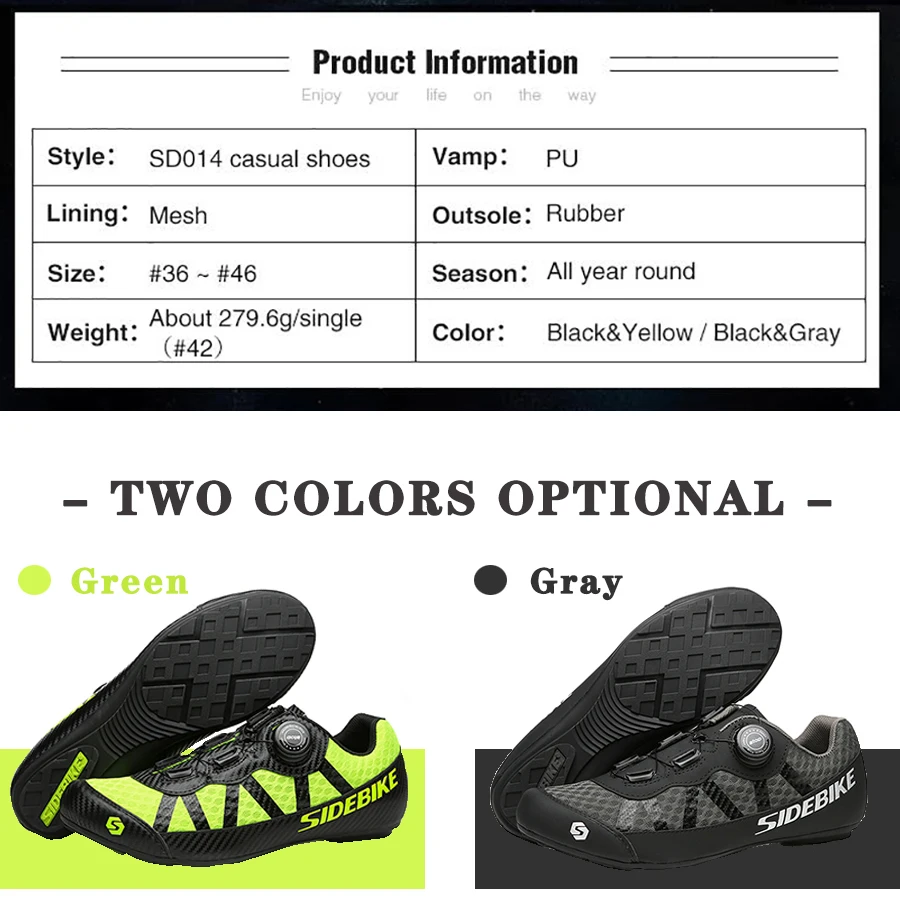 SIDEBIKE 2 Colors Cycling Shoes Men Pro Team Mountain Road Bike Shoes Rubber Breathable Bicycle Unlocked MTB 36-46 Size