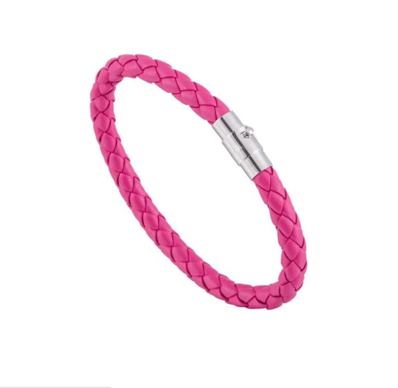 as photo Handmade PU bangle bracelets For Unisex Women Men Classic Braided Leather Steel Magnetic Clasp Bracelet viking - Окраска металла: as photo