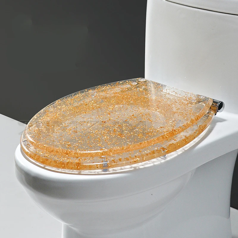 nova tampa de assento de vaso sanitário com resina dourada de alto dobradiça universal em aço inoxidável